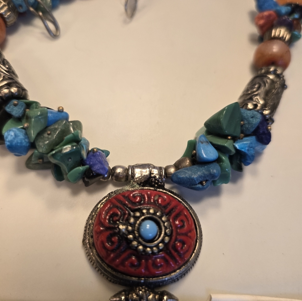 Tibetan Silver Multigem Necklace Vintage